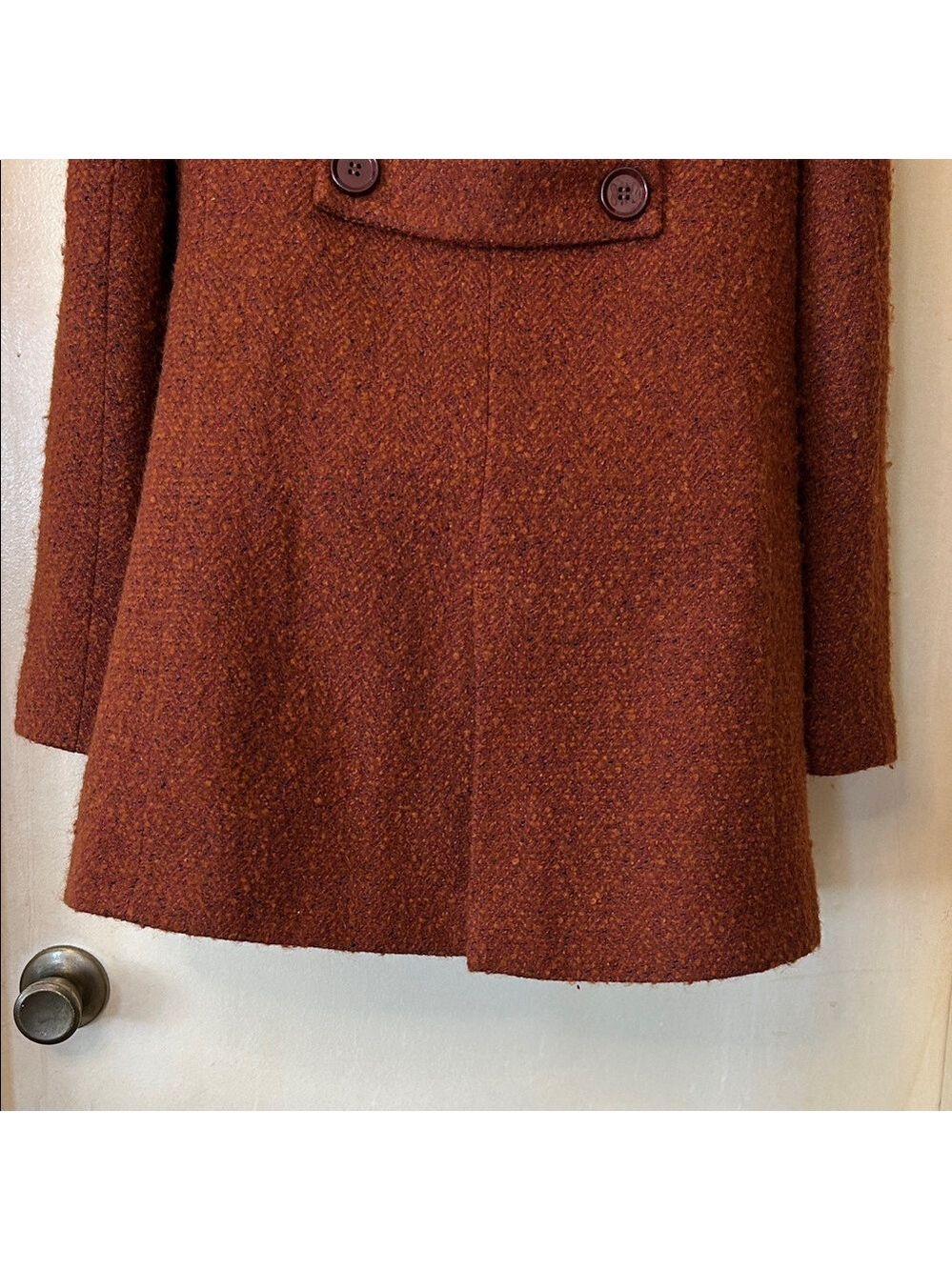 Zara Rust Brown Double-Breasted Boucle Pea Coat size S - Picture 10 of 12